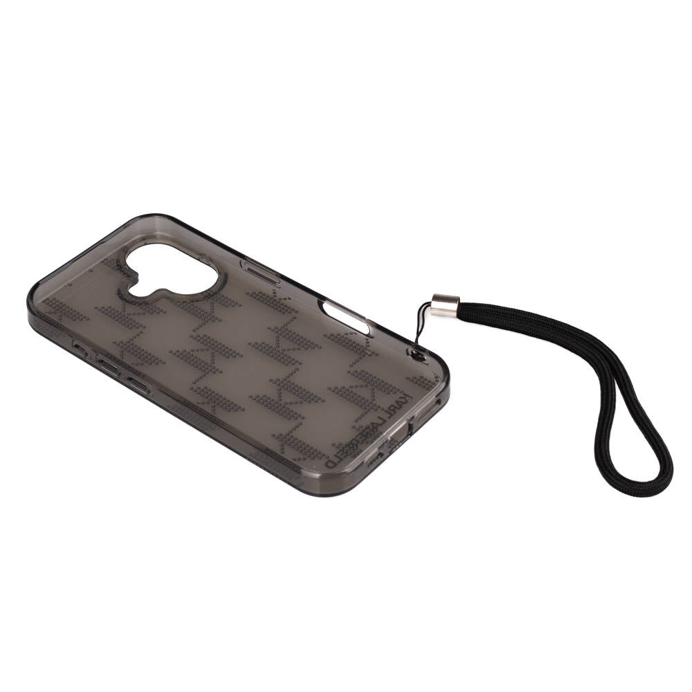 Karl Lagerfeld iPhone 16 Orjinal Lisanslı KL Desenli Saydam Bilek Askı İpli Klasik Logolu Kılıf Karl Lagerfeld iPhone 16 Orjinal Lisanslı KL Desenli Saydam Bilek Askı İpli Klasik Logolu Kılıf